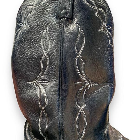 Vintage Dan Post Cowboy Boots Black Leather Unisex White Stitching Western 9 main image 9